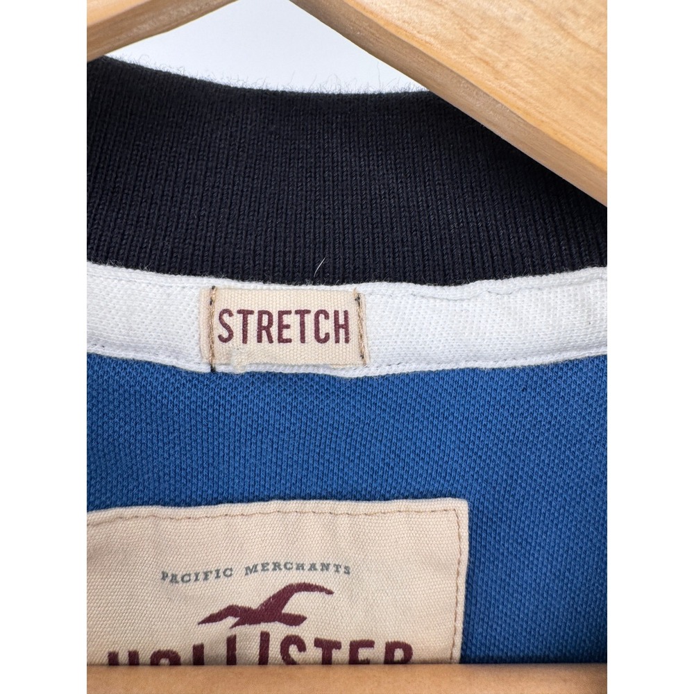Hollister Polo Shirt Mens XL Navy Blue Stretch Short Sleeve Seagull Logo - Picture 3 of 8